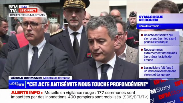 Synagogue visée à Rouen: le policier sera décoré par la République pour son soutien à la protection des lieux de culte et de personnes , annonce Gérald Darmanin