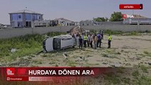 Aksaray'da takla atan araçtan emniyet kemeri ile burnu bile kanamadan kurtuldu