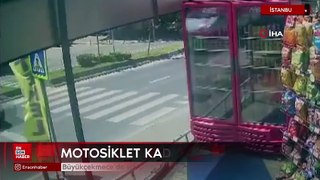 Büyükçekmece’de yaya geçidinde kadına motosiklet böyle çarptı