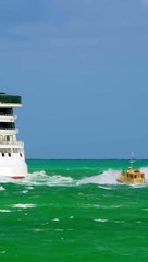 Pilot boat for the Carnival Horizon ship didn't have it easy today at Government Cut in Miami Beach, Florida