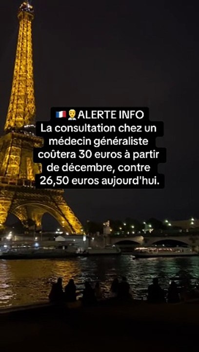 La consultation chez un médecin généraliste coûtera 30 euros à partir de décembre, contre 26,50 euros aujourd'hui.