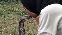 Mulher beija boca de cobra peçonhenta e gera revolta