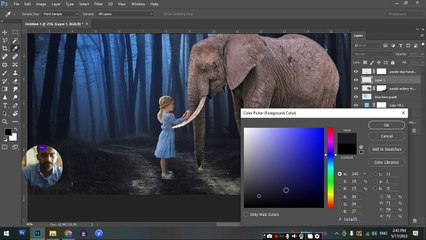 Dramatic & Fantasy Photoshop Manipulation Girl with Elephant in Dark Forest