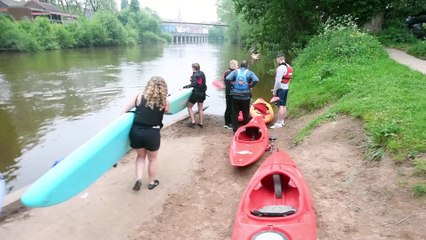 A protest in the river at Frankwell slipway, Shrewsbury, against water pollution.