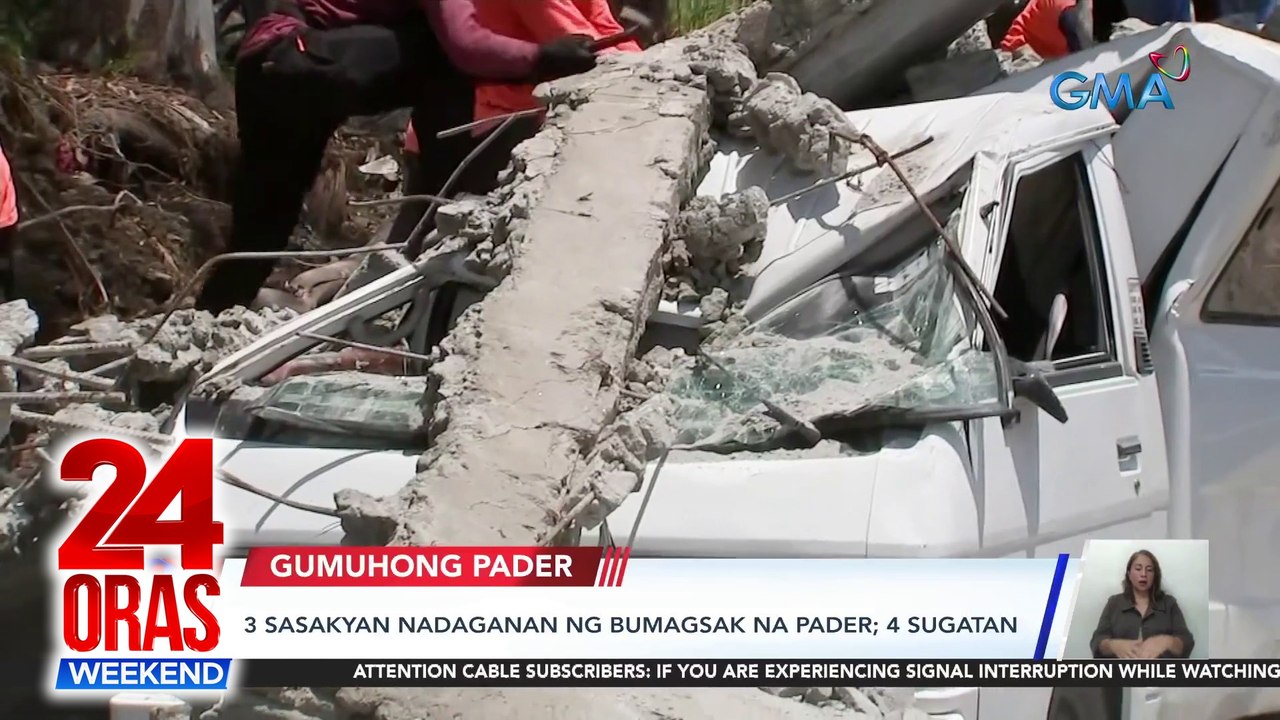 3 sasakyan nadaganan ng bumagsak na pader; 4 sugatan | 24 Oras Weekend