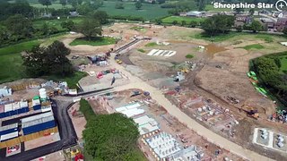 Aerial footage over the new housing estate off Gains Park Way, Shrewsbury.