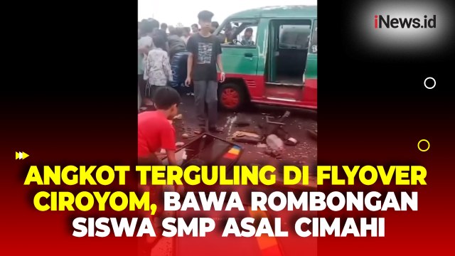 Kecelakaan di Flyover Ciroyom Bandung, Angkot Terguling Bawa Rombongan Siswa SMP Asal Cimah