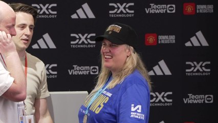 Emma Hayes walk in, chat with media and walk out shots