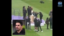 Arsenal are seen REHEARSING their Premier League trophy presentation - as club staff shake hands and pretend to award medals... in the eventuality that Arsenal snatch the title from Man City on Sunday