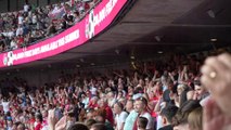 Crawley fans celebrate going 2-0 in play-off finals against Crewe Alexandra