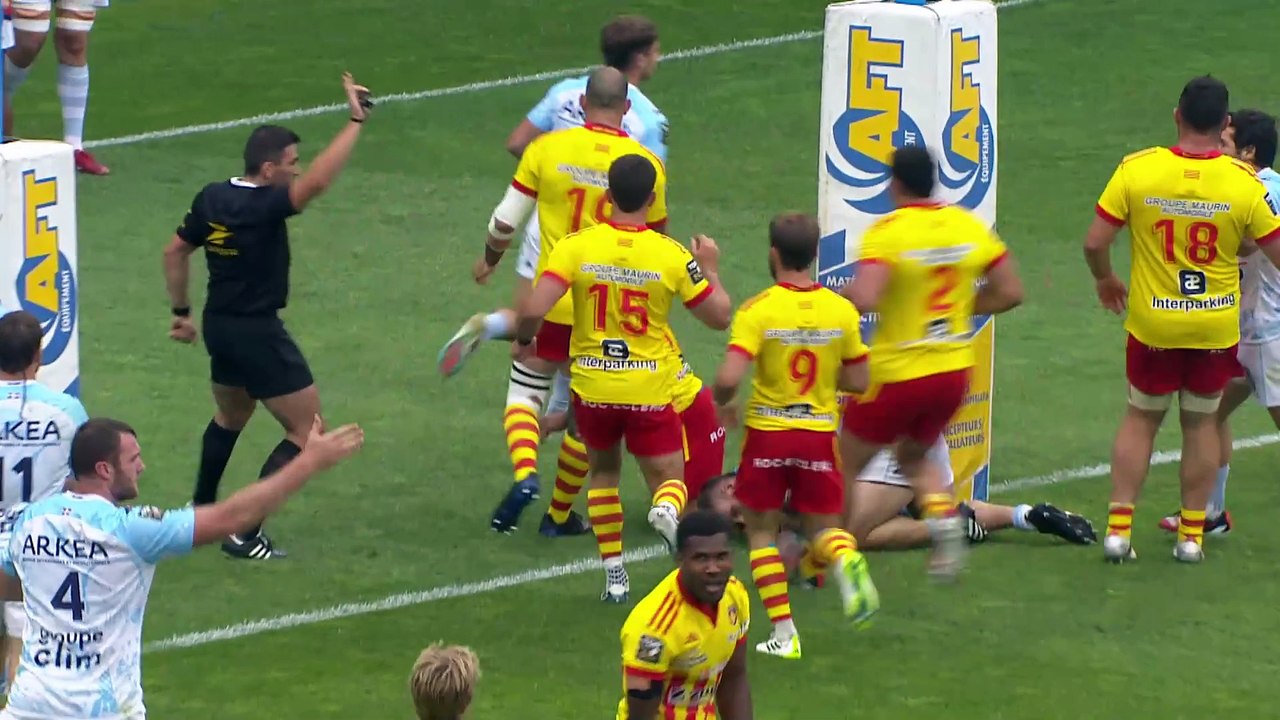 TOP 14 - Essai de Mathieu ACEBES (USAP) - Aviron Bayonnais - USA Perpignan