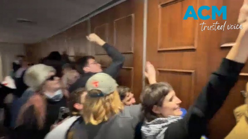Pro-Palestine activists accosted a Labor member trying to enter the Victorian Labor State Conference. Video via AAP.