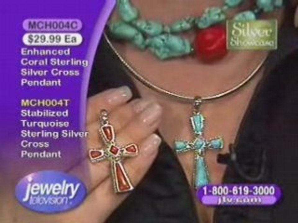 MCH004C- Coral or Turquoise Cross Pendant