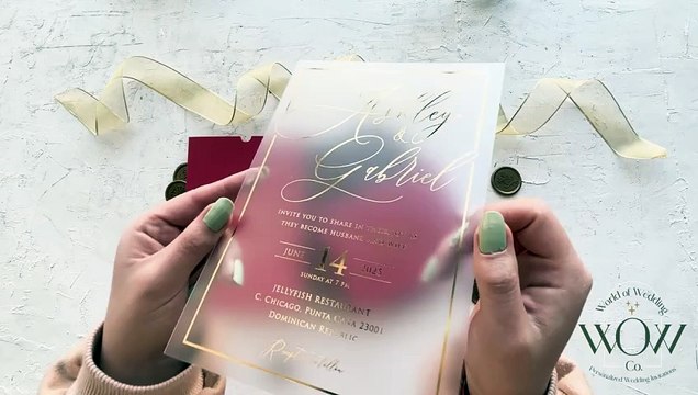 Stylish Acrylic Wedding Invitation with Gold Foil Print and Red Pocket Envelope - 9235RG