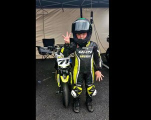 Larne schoolboy Jake (7) takes to the Nutts Corner Circuit for Irish Minibike Championship