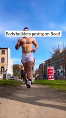Capture the strength and dedication of bodybuilders in a dynamic photo shoot on the road.