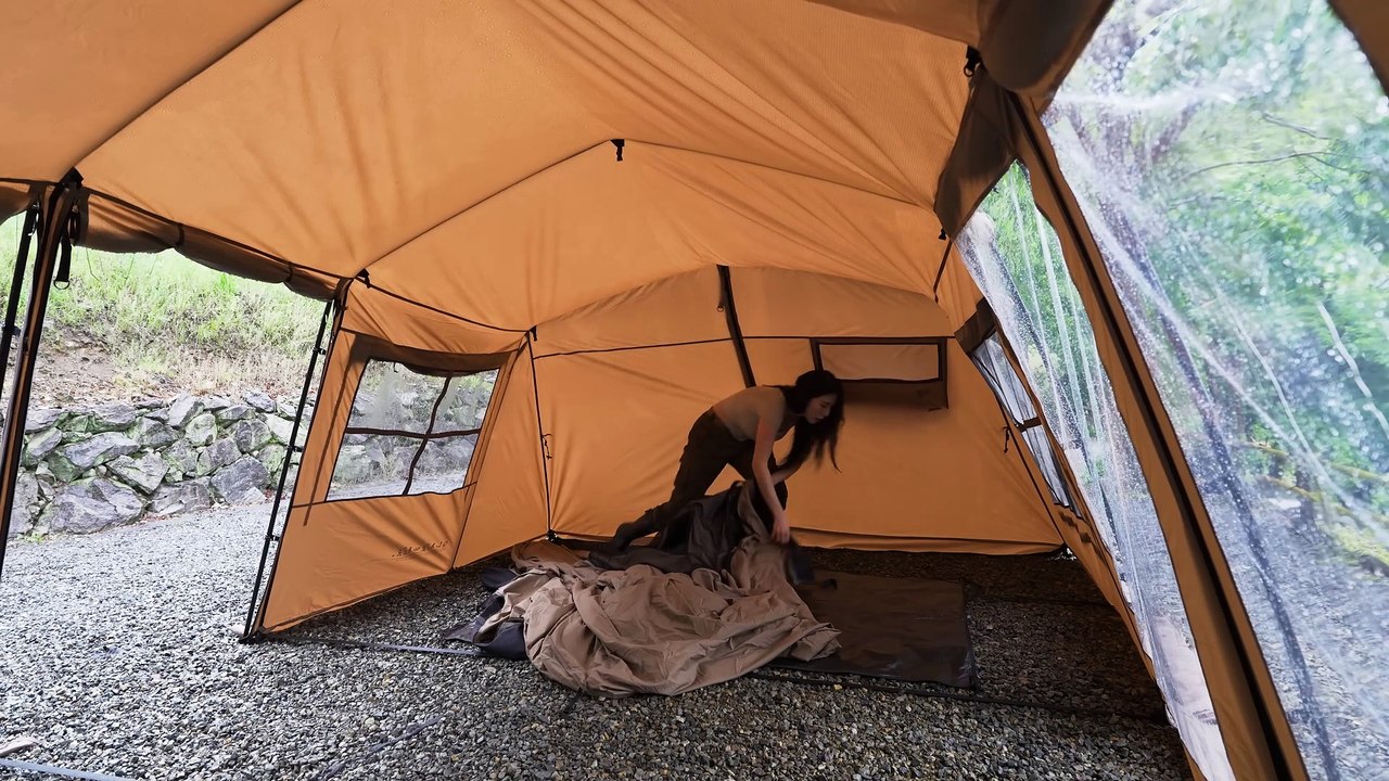 ☔️ CAMPING IN THE RAIN WITH NEW BASE SHELTERㅣRAIN ASMR