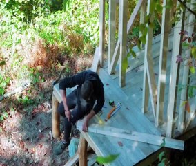 Building a wooden house on the mountain