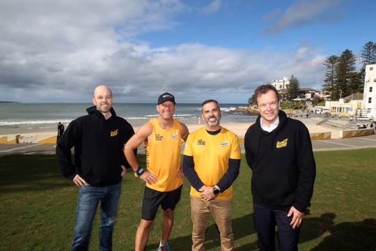 Jono Mosley takes on the Push-Up Challenge 2024 with Cook MP Simon Kennedy, Sutherland Shire Mayor Carmelo Pesce and Cronulla MP Mark Speakman