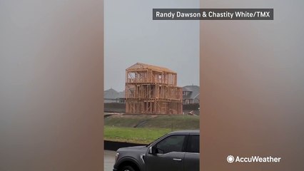 Building under construction torn down by storm winds