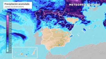 Acumulado de precipitación previsto para los próximos días por el modelo ECMWF.