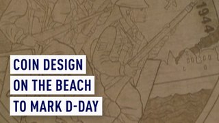 Coin design on the beach to mark D-Day