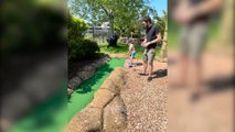 Boy, 6, accidentally hits dad between the legs at crazy golf