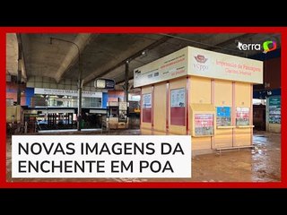 Imagens mostram a rodoviária de Porto Alegre tomada pela lama