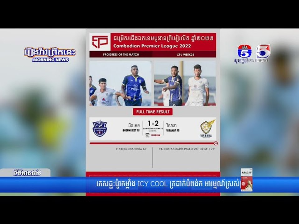 កាន់តែកក្រើក វិសាខា ឈ្នះ បឹងកេត ស្វាយរៀងចាញ់ភ្នំពេញក្រោន សម្រាប់ Cambodian Premier League 2022 សប្តា