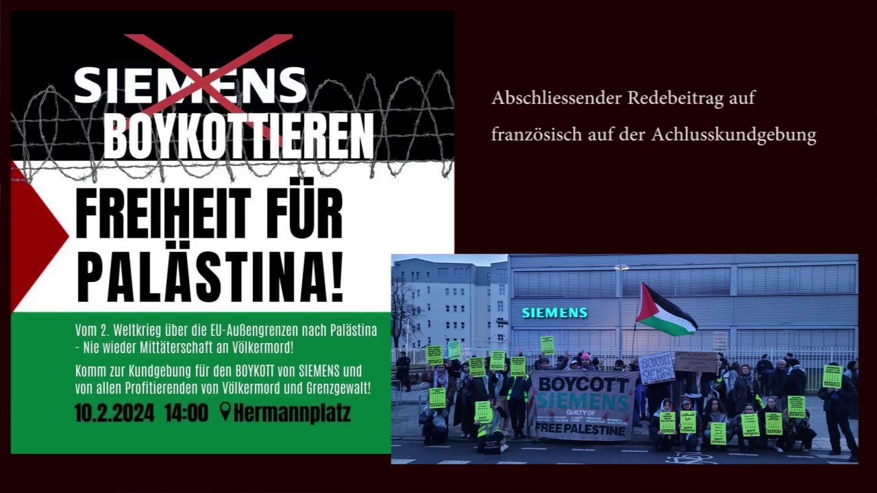 06 Redebeitrag auf französisch auf der Abschlusskundgebung - SIEMENS boykottieren – Freiheit für Palästina!