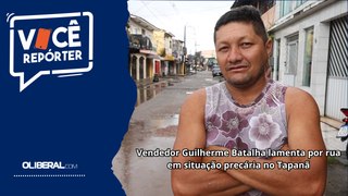 Vendedor Guilherme Batalha lamenta por rua em situação precária no Tapanã
