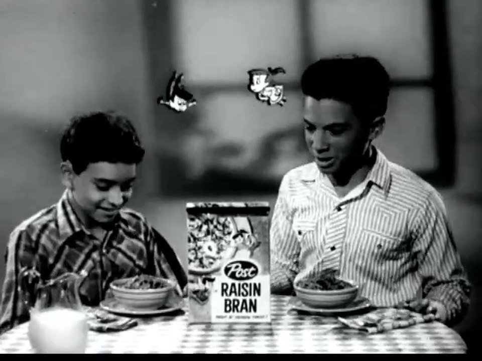 1950s Post Raisin Bran TV commercial - Bobby Diamond talking to animated creature