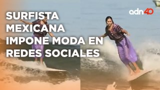 Increíble talento, surfista mexicana desafía las olas ataviada con un tradicional huipil