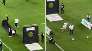 Football fans go to incredible lengths to win hilarious half-time challenge at Mexican game