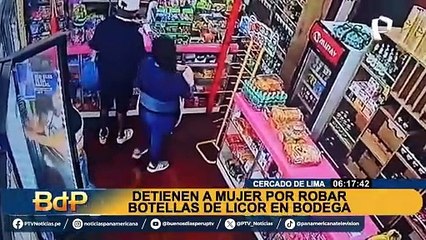 ¡Cayó con las botellas en la mano!: Detienen a mujer por robar licores en el Cercado de Lima
