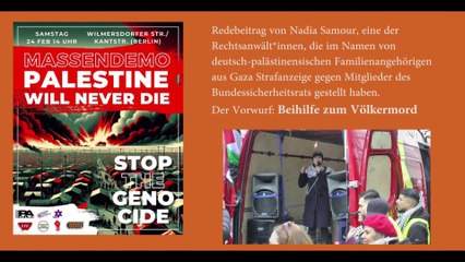 Nadia Samour - 1. Redebeitrag auf der Demo 'Palestine will never die' in Berlin