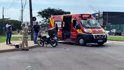 Download Video: Motociclista de 51 anos fica ferida em acidente na Avenida Rocha Pombo em Cascavel