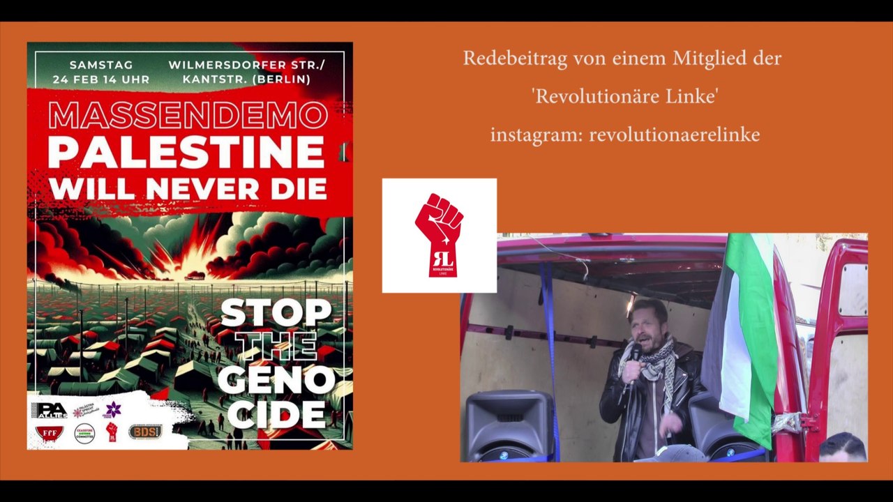 Revolutionäre Linke - 3.Redebeitrag auf der Demo 'Palestine will never die' in Berlin