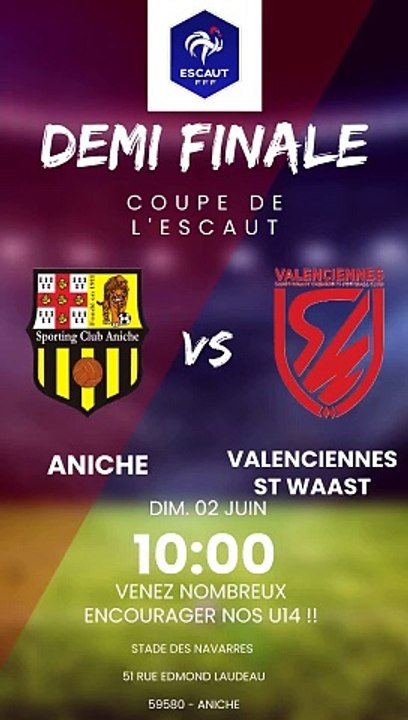 Venez supporter les U14 pour la demi finale de la coupe de l'Escaut