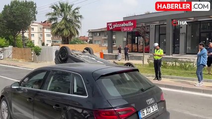 Park halindeki otomobile çarptı, takla attı