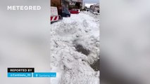 Strong fall and accumulation of hail in Santena, Italy.