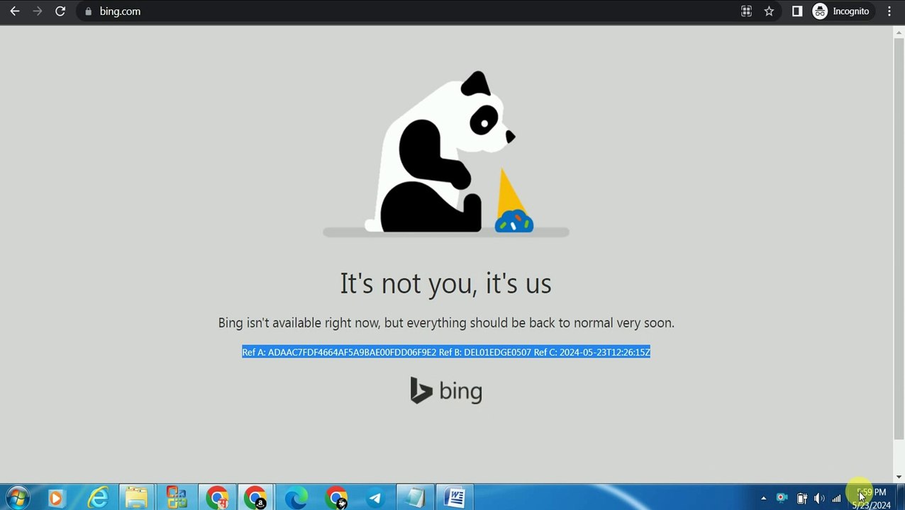 Bing isn't available right now, but everything should be back to normal very soon.