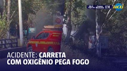 Carreta transportando oxigênio pega fogo na grande BH
