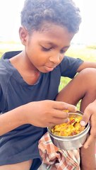 A SHEAPRD BOY GAVE HIM SOME FOOD 