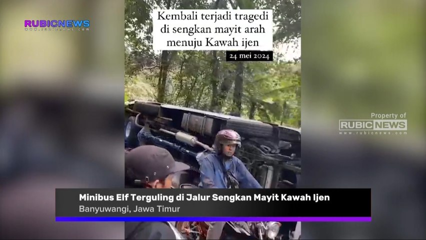 Minibus Elf Alami Kecelakaan Tunggal di Jalur Sengkan Mayit Kawah Ijen, Kondisi Minibus Terguling dan Melintang di Badan Jalan