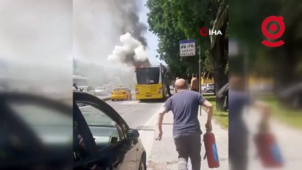 İstanbul’da hareketli dakikalar: İETT otobüsü yandı, vatandaş yangın söndürme tüpüyle müdahale etti
