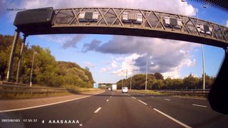 The moment a car travelling up to 90mph hits a lorry and flips caught on dashcam