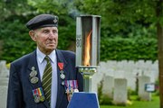 Ken Cooke D Day veteran talks to school children at Stonefall Cemetery for the Light their Legacy event