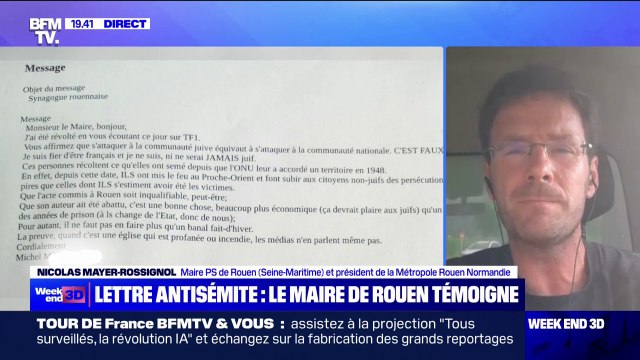 Lettre antisémite envoyée au maire de Rouen: Le courrier est parfaitement signé (...) Il est très courtois , raconte Nicolas Mayer-Rossignol