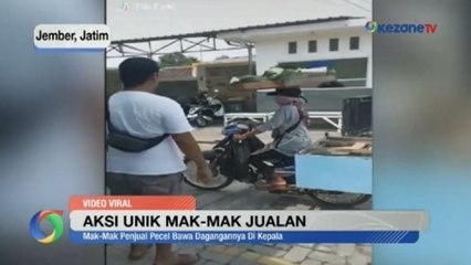 Aksi Unik Mak-Mak Penjual Pecel Bawa Dagangan di Kepala